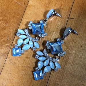 Sparkly Blue Crystal Drop Post Earrings